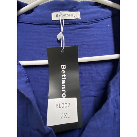 Betianro Women’s  1/3 Button Down Blue Shirt Long Sleeve XXL Blouse New - Picture 3 of 7